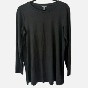 Eileen Fisher Classic Black Knit Tunic Bateau Neck Long Sleeve Small Classic